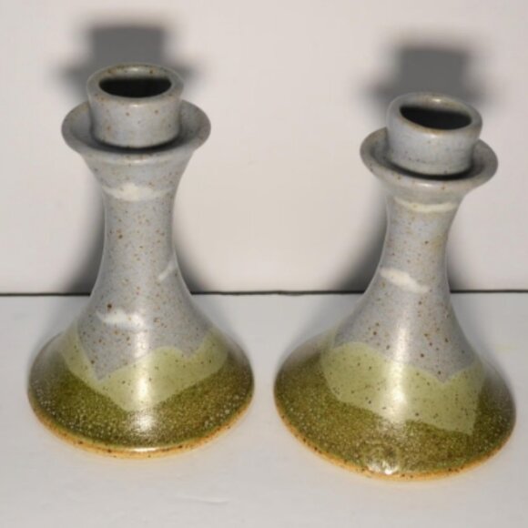 Vintage GK Pottery Clouded Sky Candle Holders Set Of 2 Bar Harbor Maine - Picture 1 of 5